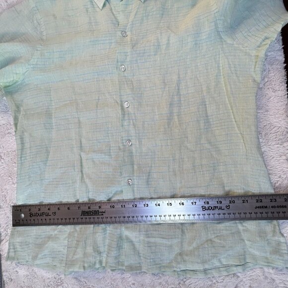 Craig Taylor Men's Button Down Long Sleeve Top Lightweight Linen Stripe Green - Picture 7 of 8